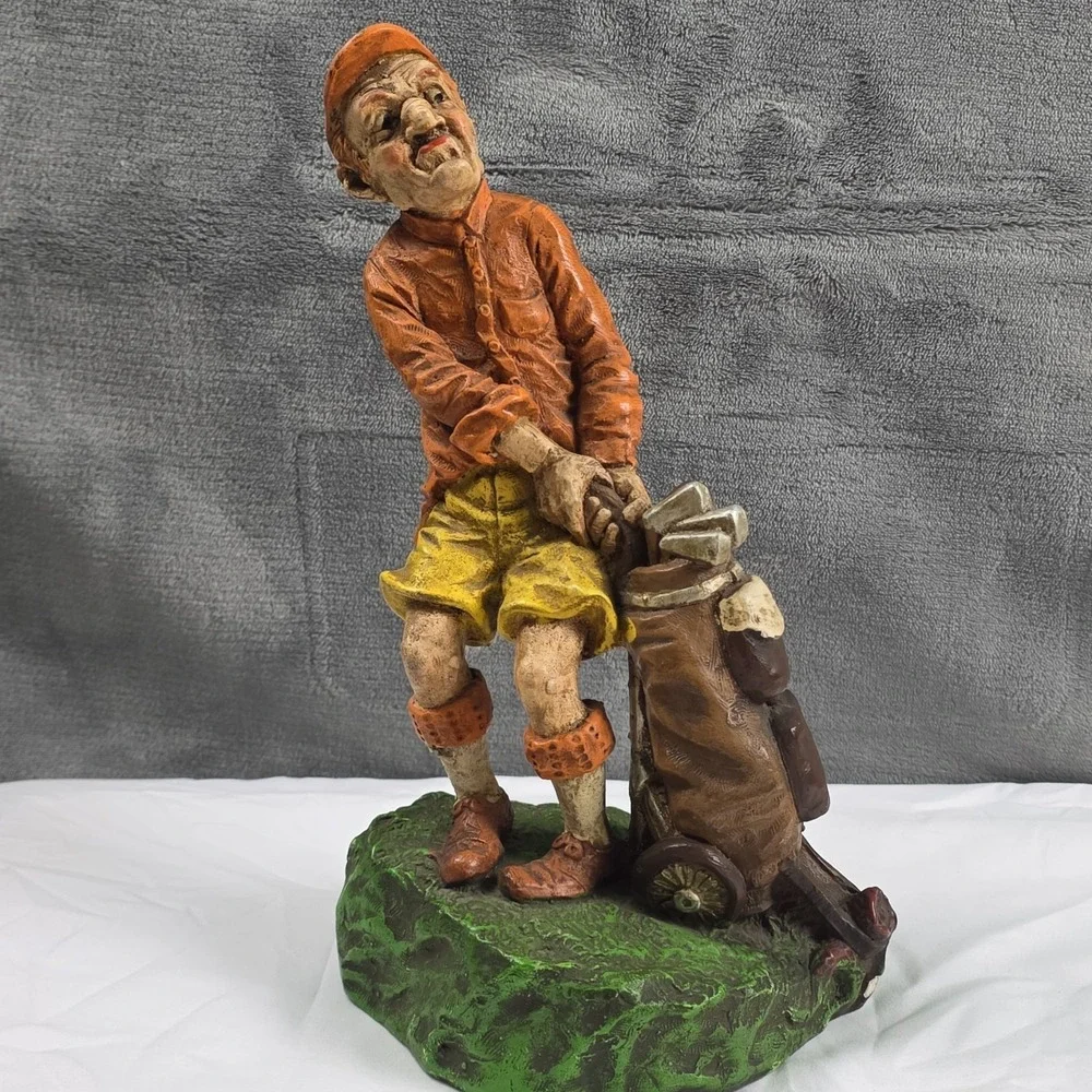 Vintage Golfer Figure Dragging Golf Bag Man Cave Office Bar Decor